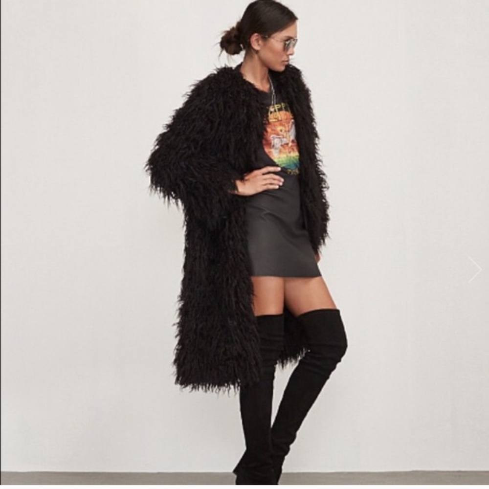 reformation floor length faux fur coat XL
